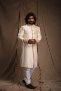 Ivory Gold Embroidered Wedding Achkan