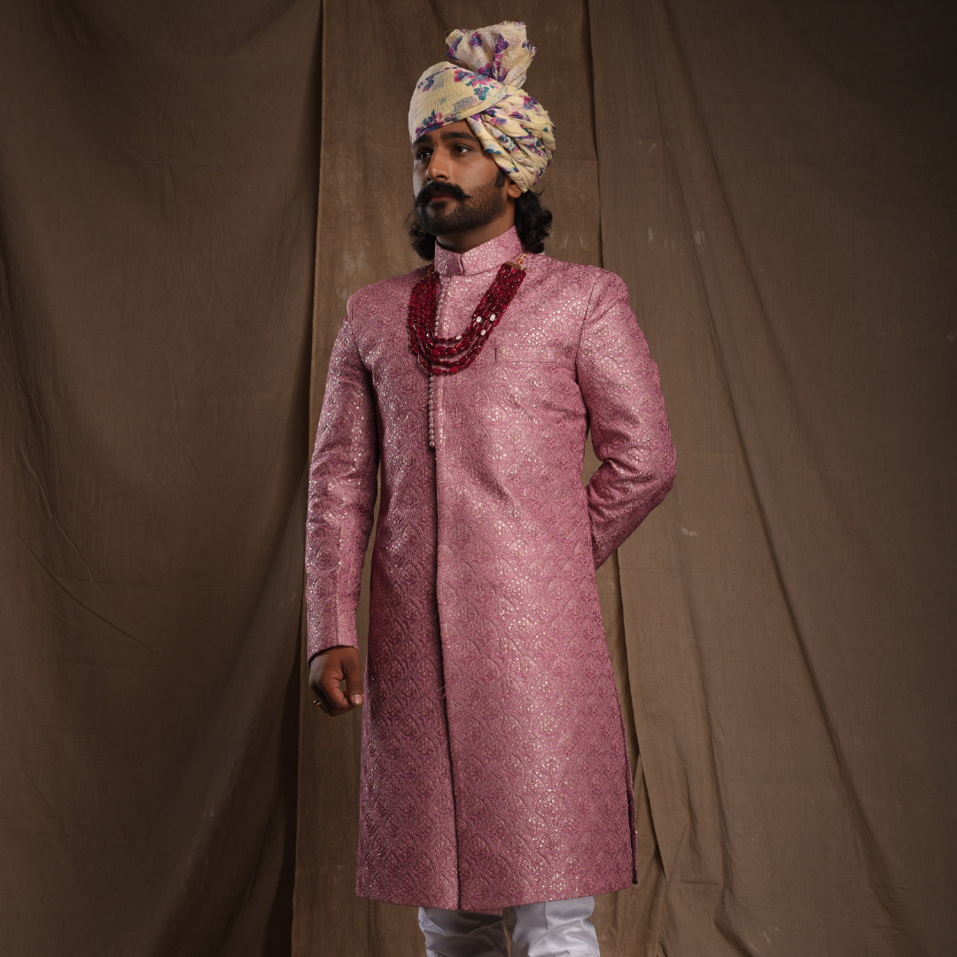 Royal Gold Brocade Sherwani Set