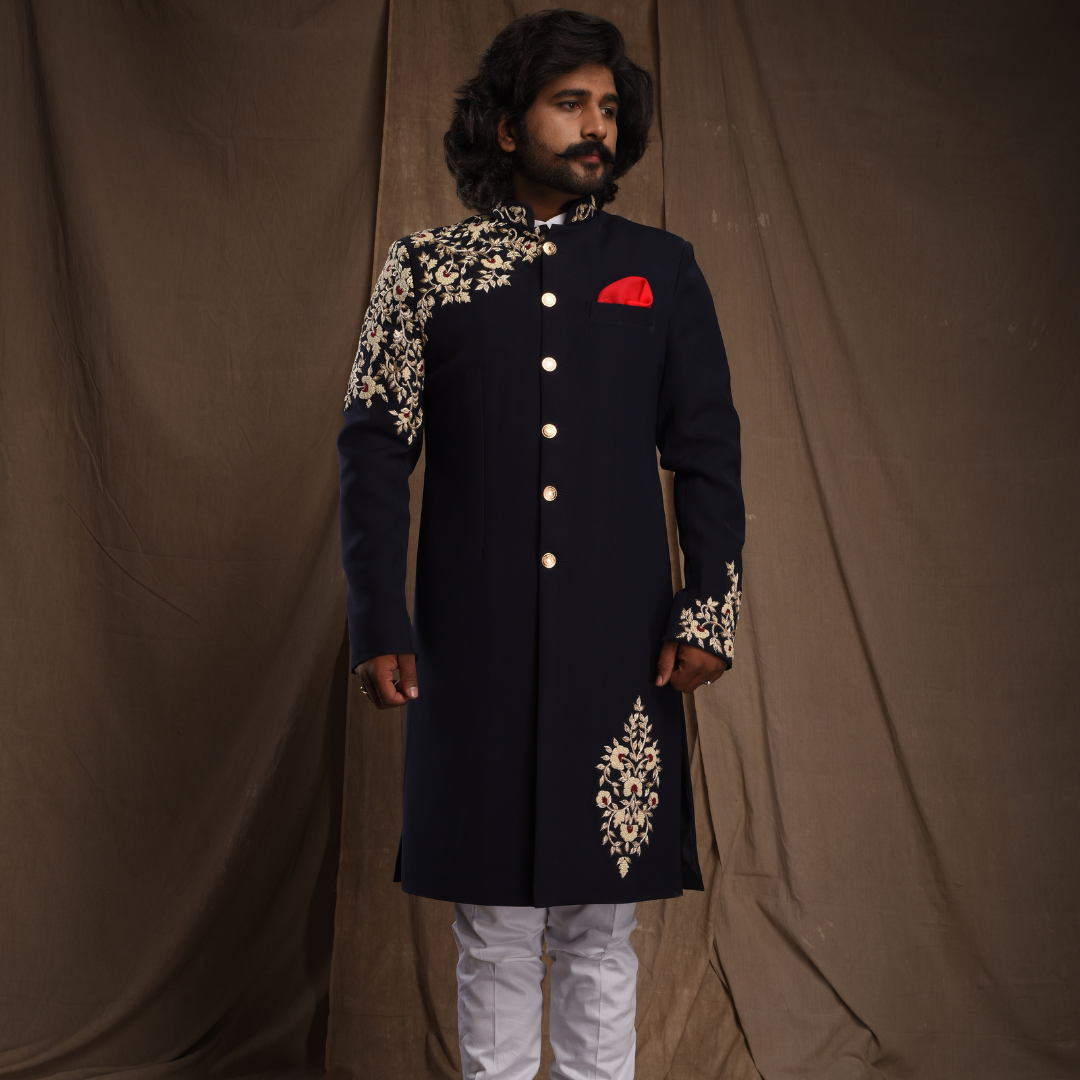 Midnight Navy Embroidered Sherwani