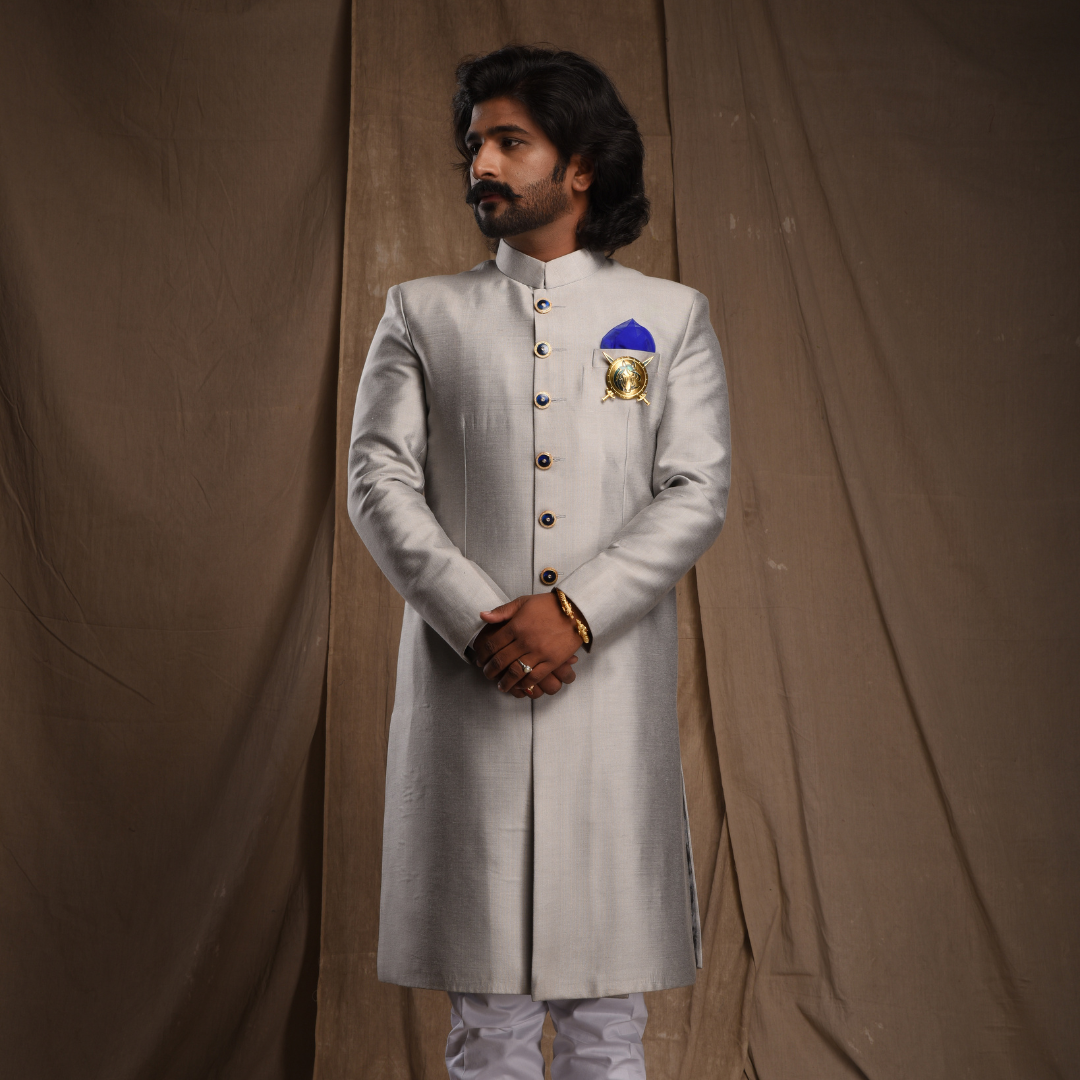 Imperial Silver Silk Sherwani
