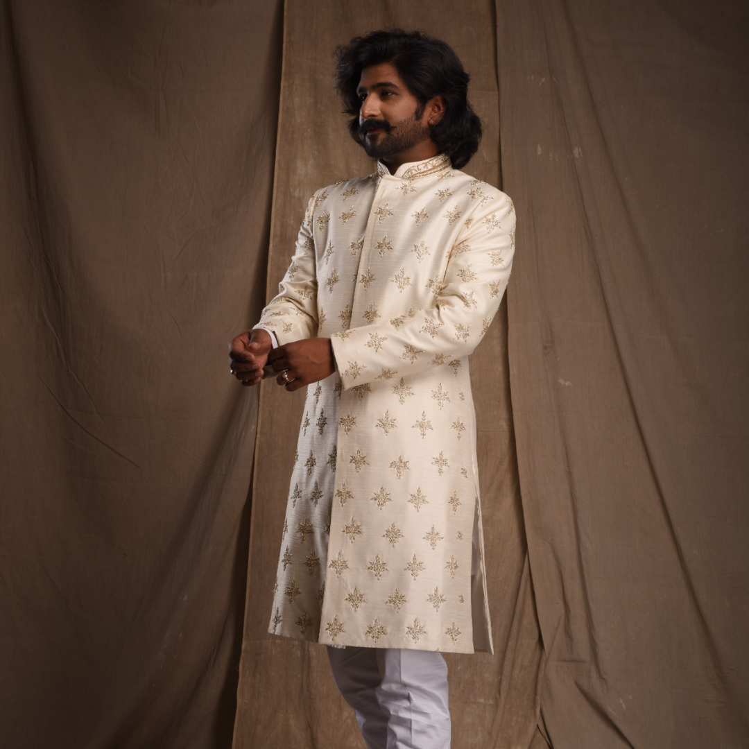 Ivory Gold Embroidered Sherwani