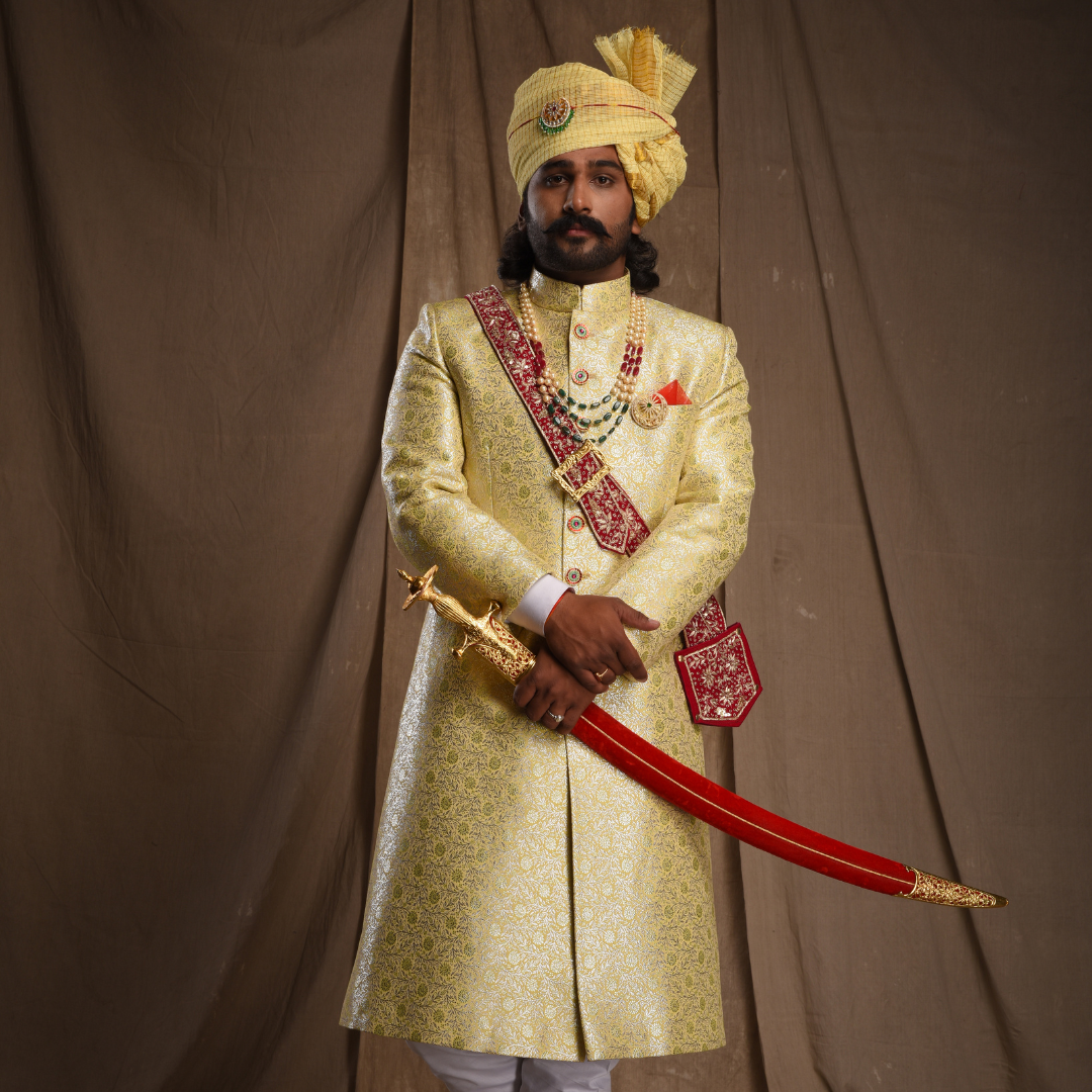 Regal Gold Brocade Sherwani