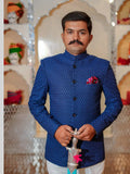 Royal Blue Textured Bandhgala