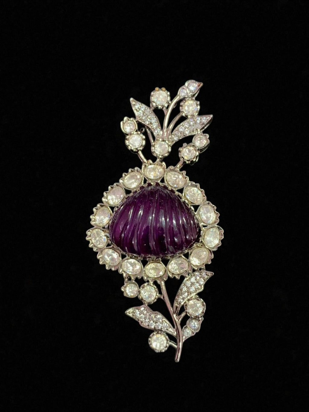 Royal Red Coral & Diamond Sherwani Brooch (Bandhgala Lapel Pin)
